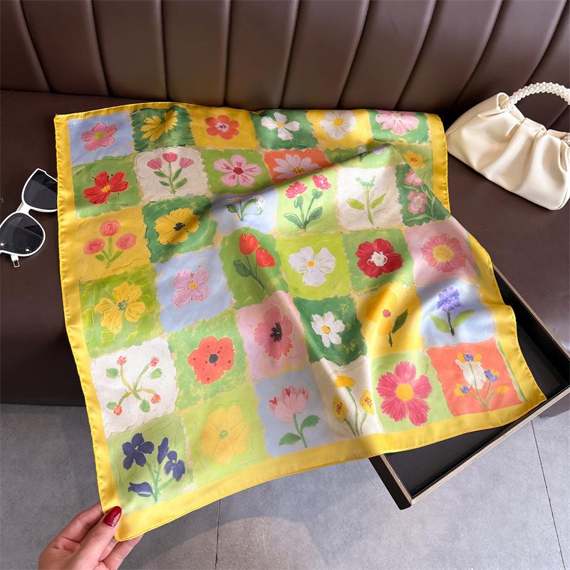 New Bandana Designer Silk Square Scarf Women Satin Shawl Wrap Hijab Female Hair Band Wrist Luxury Headkerchief 70*70cm Echarpe
