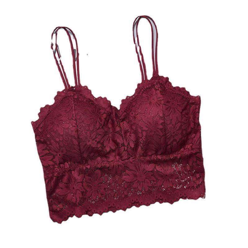 Женская кружевная майка-борцовка с нагрудными вкладышами - Сексуальный большой размер, базовая майка-бандо, тонкое нижнее белье