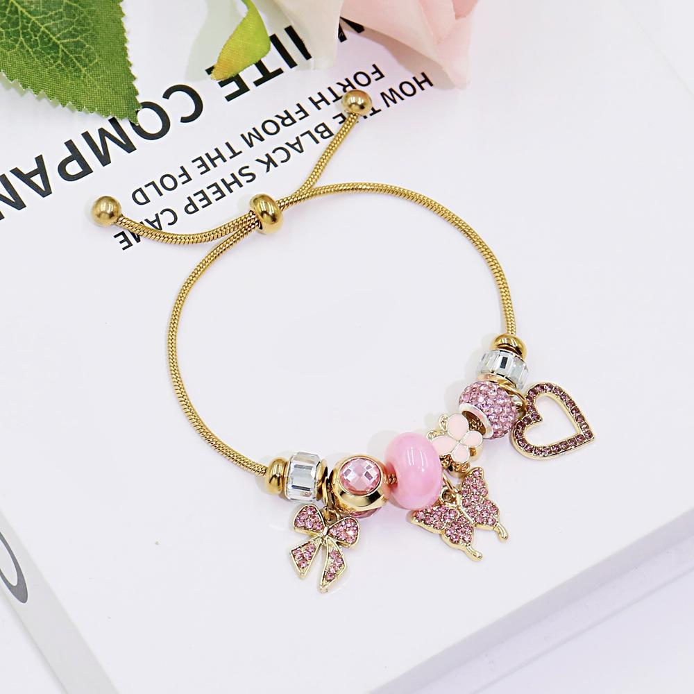 Sweet Style Diamond Butterfly Pendant Adjustable Sliding Chain Bracelet Bangle Jewelry