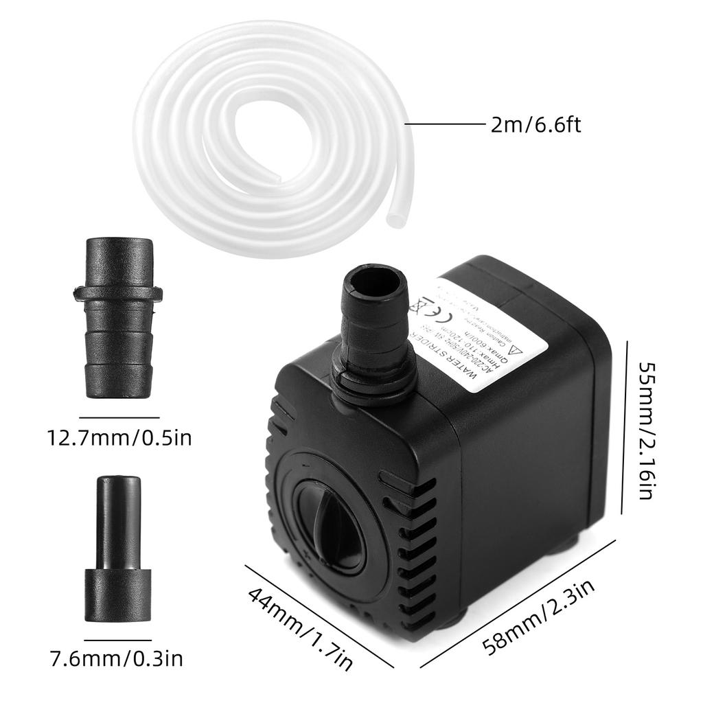 Submersible Water Pump 8W Adjustable Max 600L H Flow Small Fountain Pump with IP68 Waterproof 4 Suction Cup Base Max