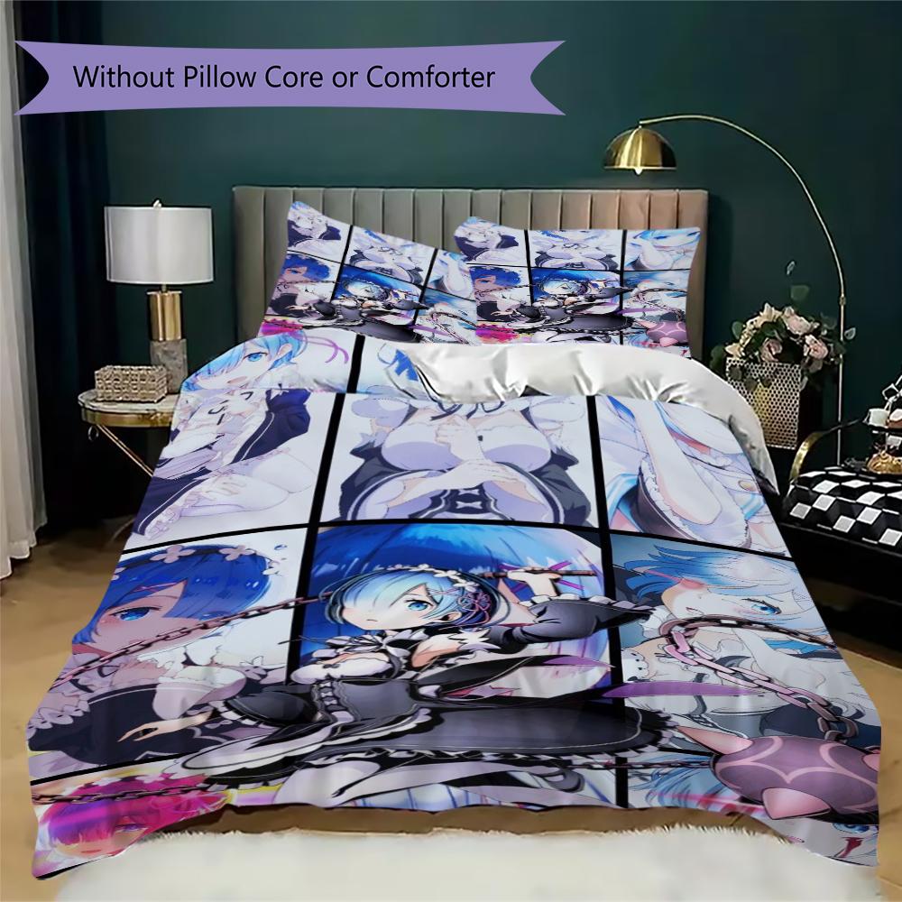 ReZero Pattern Bedding uilt Set uilt Cover Pillowcase Home Decoration Birthday Gift (1 * duvet cover + 2 * pillowcase without core)