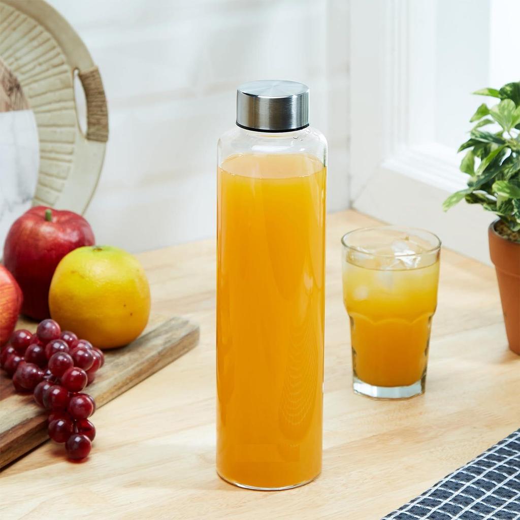 Borosilicate Glass Fridge Bottle with Leak Proof Stainless Steel Cap | 1000 Ml