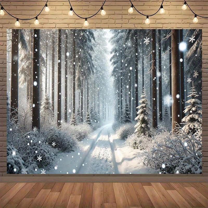Snowflake forest path background, suitable for home and garden decoration, winter wonderland scene decoration background