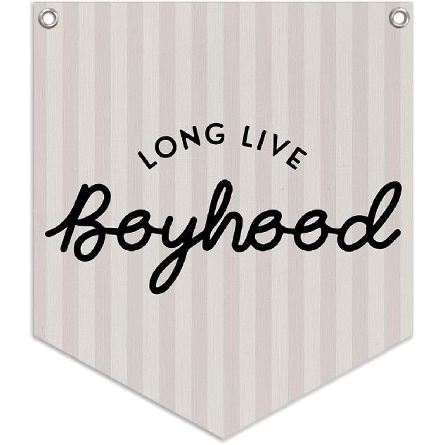 Lacama Long Live Boyhood Linen Banner,Vintage Boy Room Toddler Decor,Boy Bedroom Wall Hanging Banner Pennant Flag Decor for Nursery Playroom,12.4x14