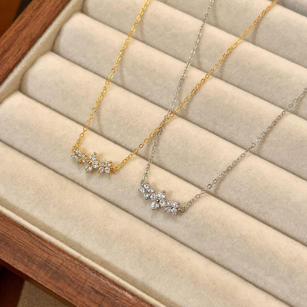 Позолоченное 18-каратным золотом стерлинговое серебро S925 ожерелье-чокер с бриллиантом в виде четырехлистного клевера для женщин - Легкая роскошь