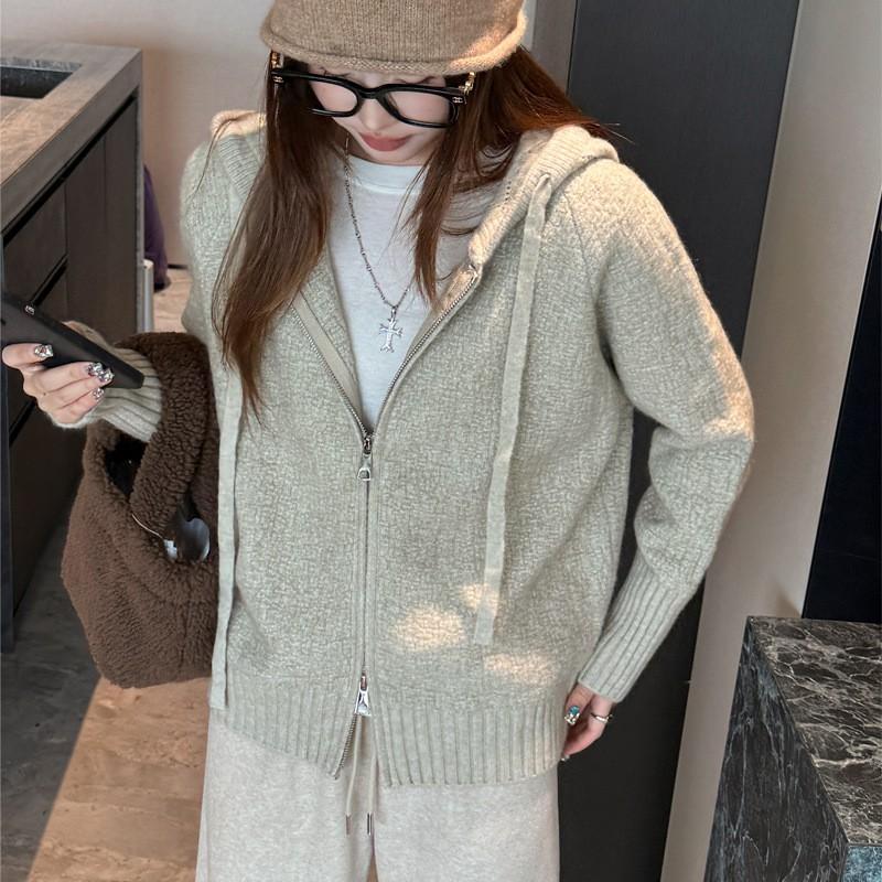 Womens Oversized Hooded Knit Cardigan Sweater Loose Casual Long Sleeve Zip-Up Outerwear