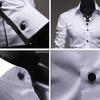Men Shirt Contrast Colors Turn-down Collar Single-breasted Slim Spring Shirt for Work