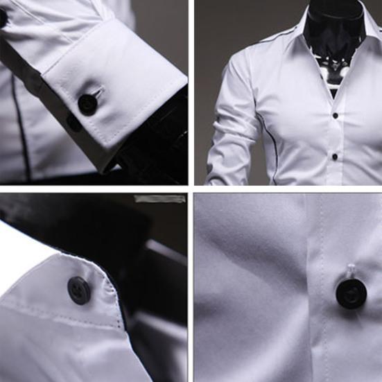 Men Shirt Contrast Colors Turn-down Collar Single-breasted Slim Spring Shirt for Work