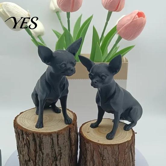Black Dog Decor 3D Printed Chihuahua Figurine, Modern Statue, Plastic Stable Ornament Puppy Sculpture for Desk Decoration, Gift Pet Lovers Statue