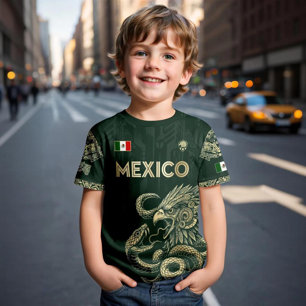 Kids Casual Short Sleeve T Shirt Mexico Themed Letter Print Lightweight Comfortable Summer Top for Boys and Girls