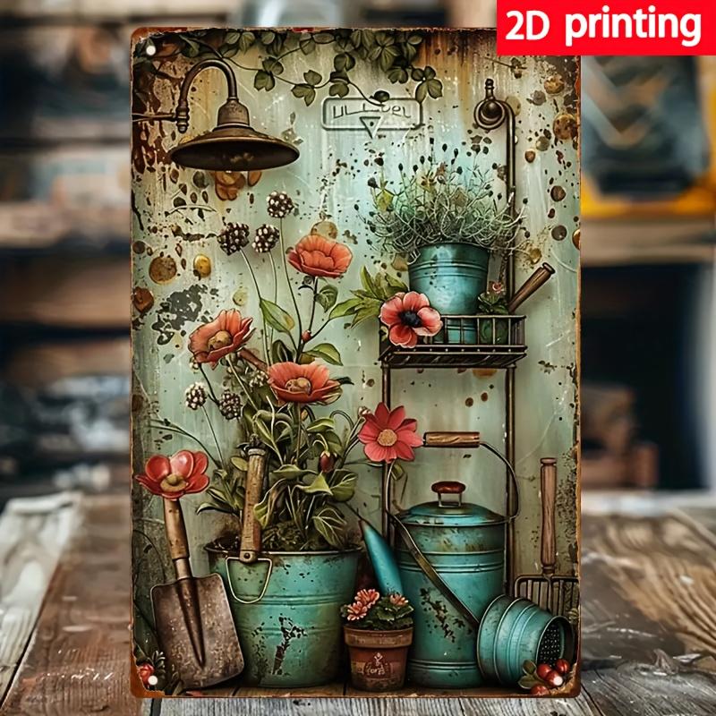 Printing Potted Metal Tin Sign Rustic Iron Wall Art Decorative Poster for Home Office Cafe School Library Garage