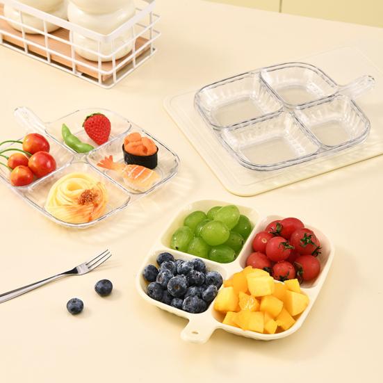 Разделенная тарелка, легко чистящаяся многоразовая пищевая тарелка с четырьмя отделениями, дизайнерская тарелка для соуса для домашней кухни