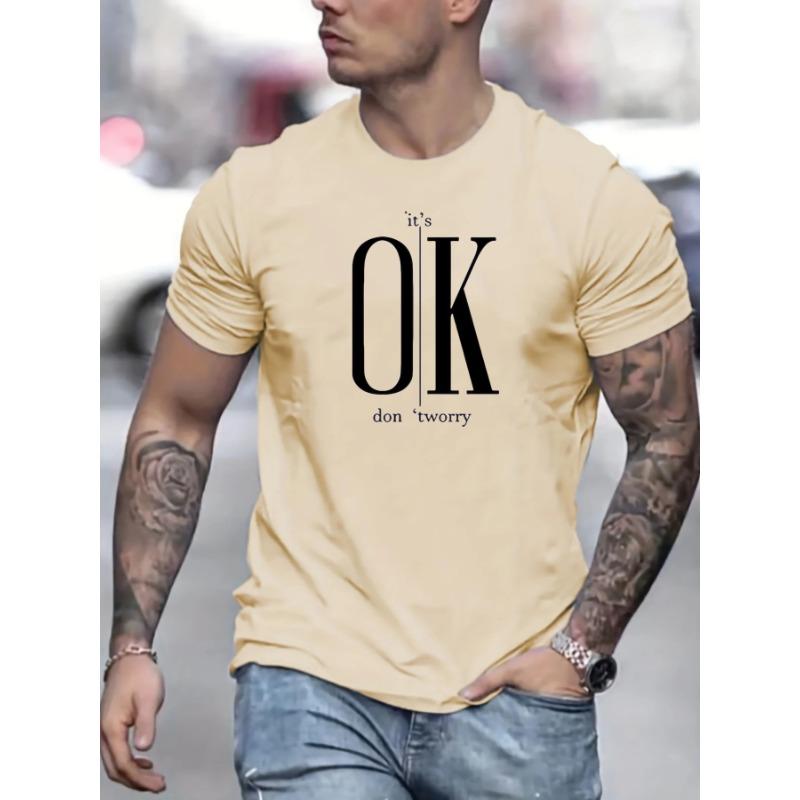 Men's Short Sleeved T-shirt, Round Neck Top, Letter Pattern Print, Comfortable, Casual, Summer, Loose Size