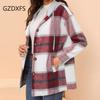 New Autumn and Winter Shirt Women's Street Print Plaid Coat Hooded Breasted Cardigan Women