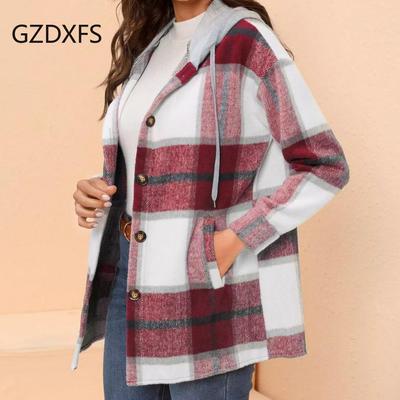 Новая осенне-зимняя рубашка, женская уличная клетчатая рубашка с принтом, женский кардиган с капюшоном и грудью