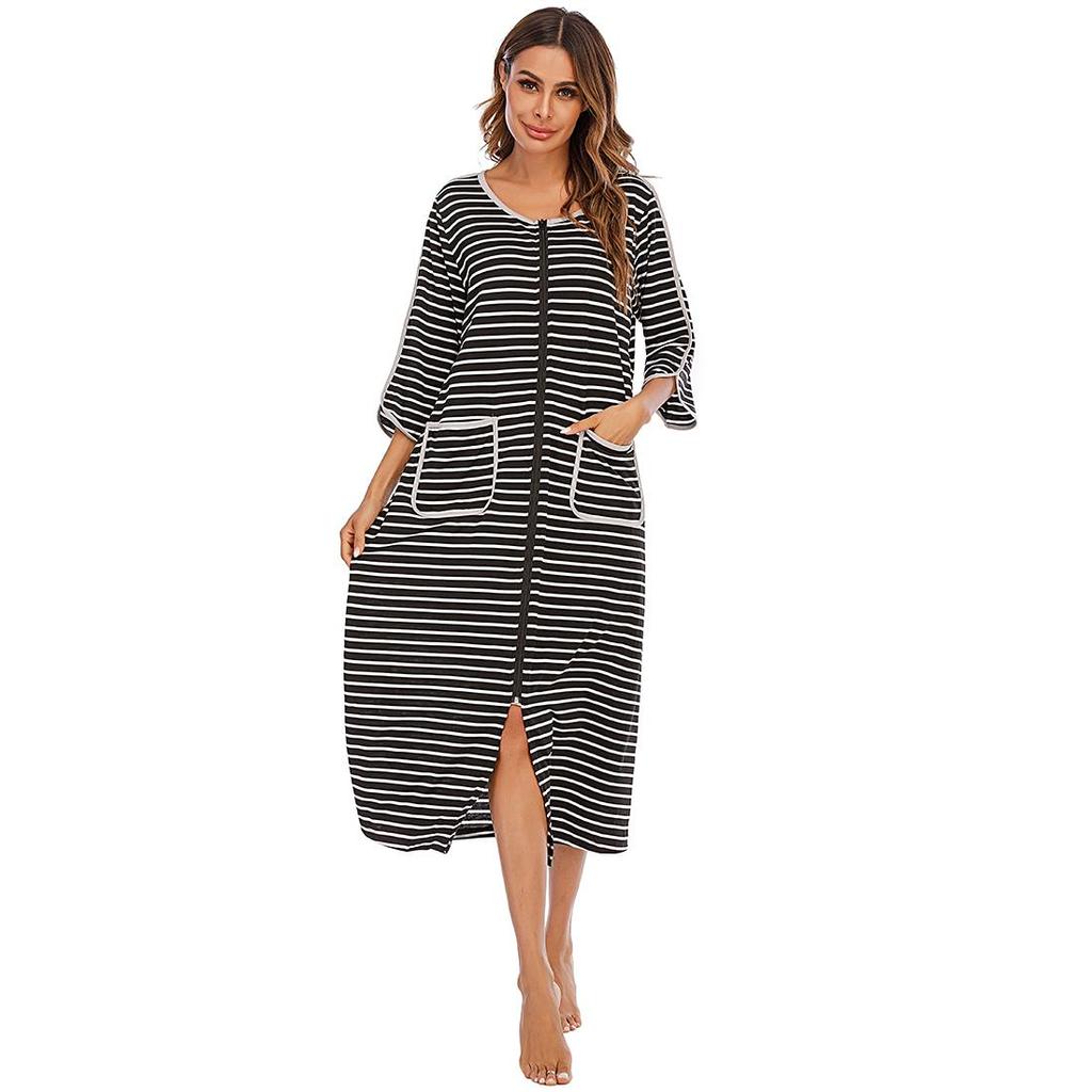 Олень Женский Халат для Беременных Пижама Родовое Платье Больничный Полосатый На Молнии Длинный Для Родов Кормления Грудным Молоком Послеродовой Ночные Сорочки