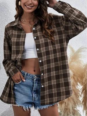 Женский клетчатый кардиган свободного кроя - Новая европейская и американская мода для осени/зимы 2024