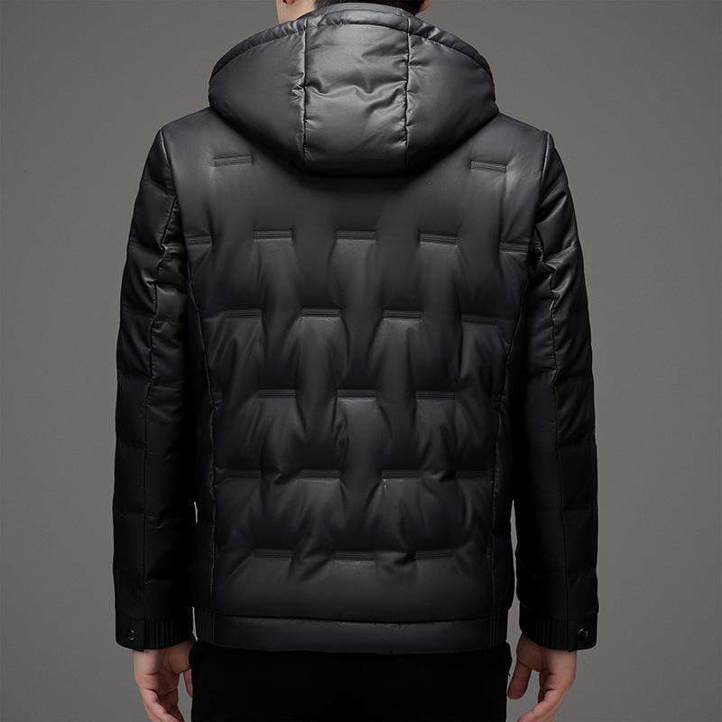 90 Suede Down Jacket Мужская кожаная куртка со съемным капюшоном для папы среднего возраста, зимняя утолщенная теплая куртка