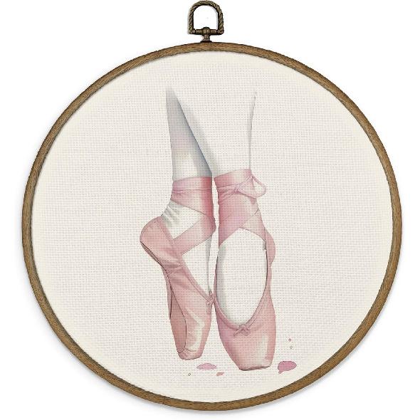 MAQIKA Coquette Ballerina Framed Wall Art Decor, Ballet Wall Art, Pink Ballet Shoes Round Wall Hanging Decor, Girly Dance Ballerina Canvas Prints