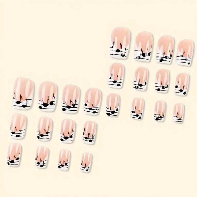 Wearable nail patch 24 pieces Nail art Wearable nail music note Fake nail extension Removable nail