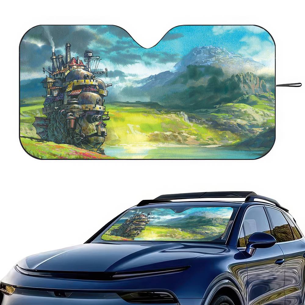 Anime Castle For Film Car Sun Shades Cover Anti-UV Protection Car Window Sunshades Foldable Windshield Sunshade AccessoriesWindshield Sunshades 1