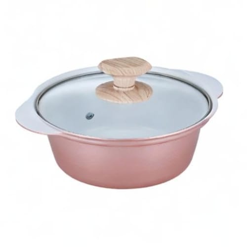 Kakusee Nerine NE-01 Tabletop Pot, 18cm, for 1-2 People, White and Pink, Non-Stick Ceramic Coating, Glass Lid, Gas and Induction Compatible