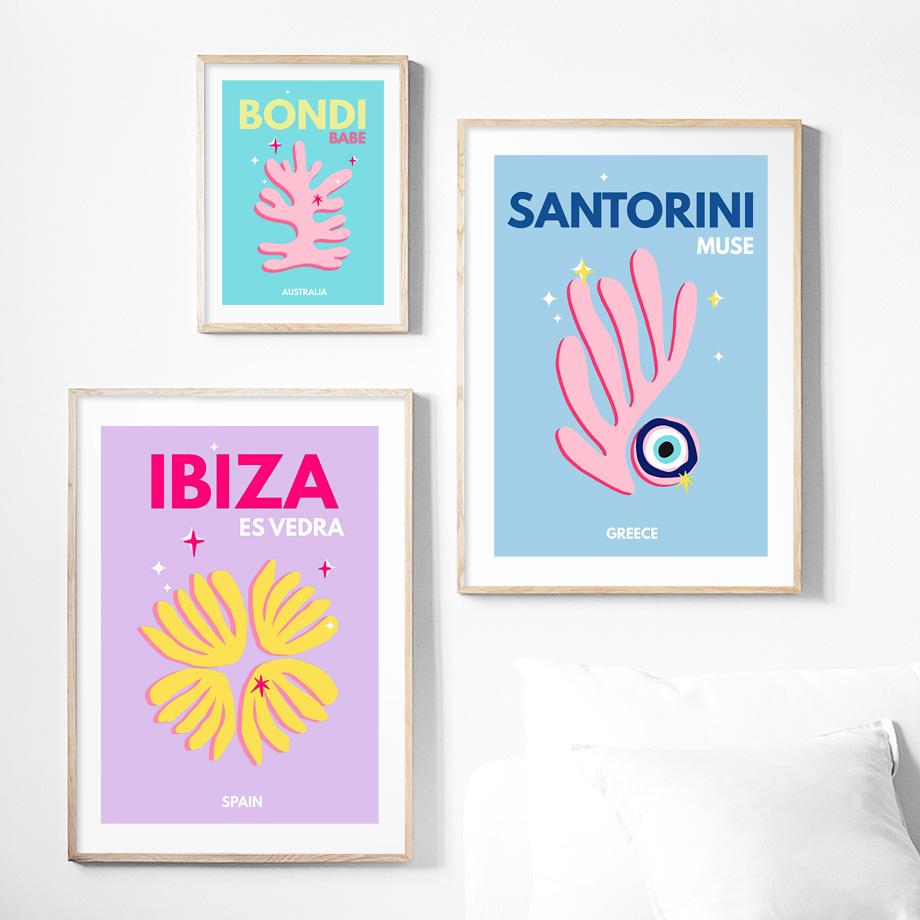 Preppy Color Travel Posters Miami Bondi Palms Ibiza Mykonos Capry Art Print Minimalist Nordic Canvas Painting Living Room Decor