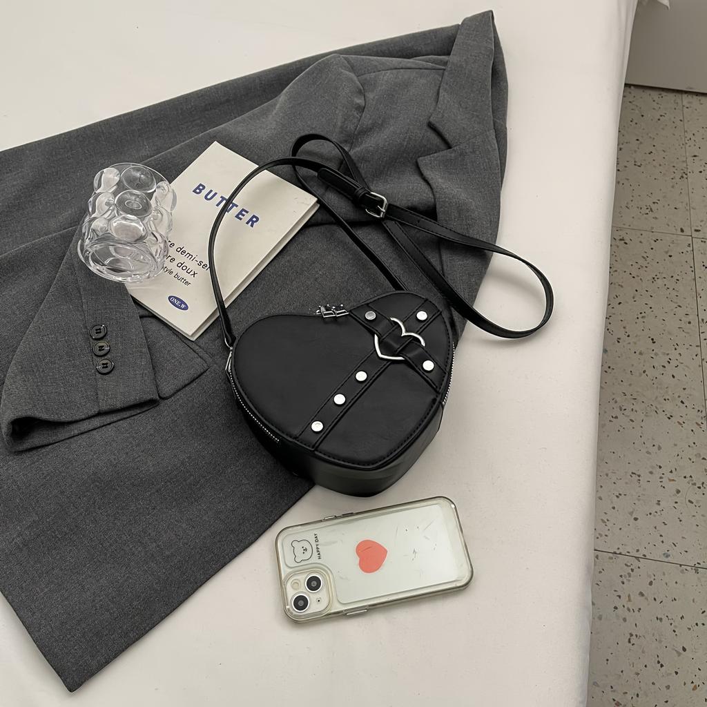 Мини-сумка на плечо в форме сердца ко Дню святого Валентина, однотонный кошелек на молнии через плечо для женщин, сумка в стиле панк