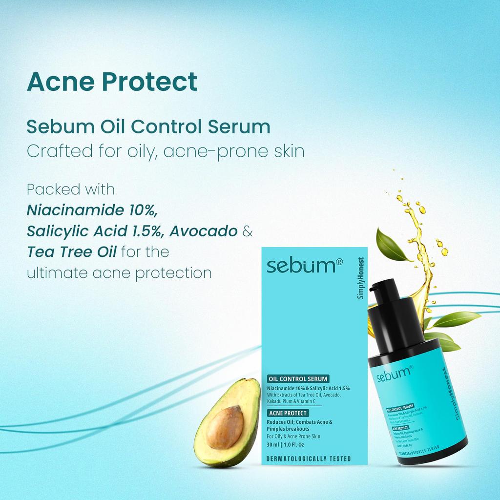 Сыворотка SEBUM с 10% Ниацинамида и Салициловой Кислотой для Жирной и Склонной к Акне Кожи | Контролирует Жирность, Очищает от Акне и Несовершенств | Легкая, Быстро Впитывающаяся |