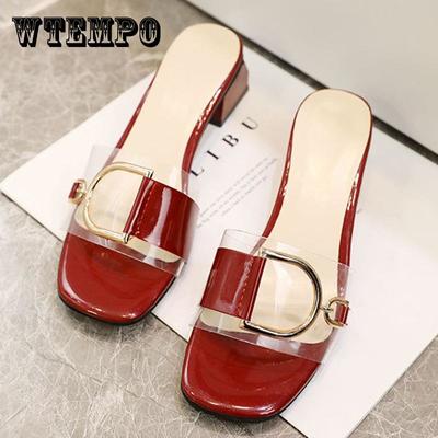 Женские шлепанцы, летние модные универсальные женские сандалии на толстом каблуке с кристаллами в Корейском стиле