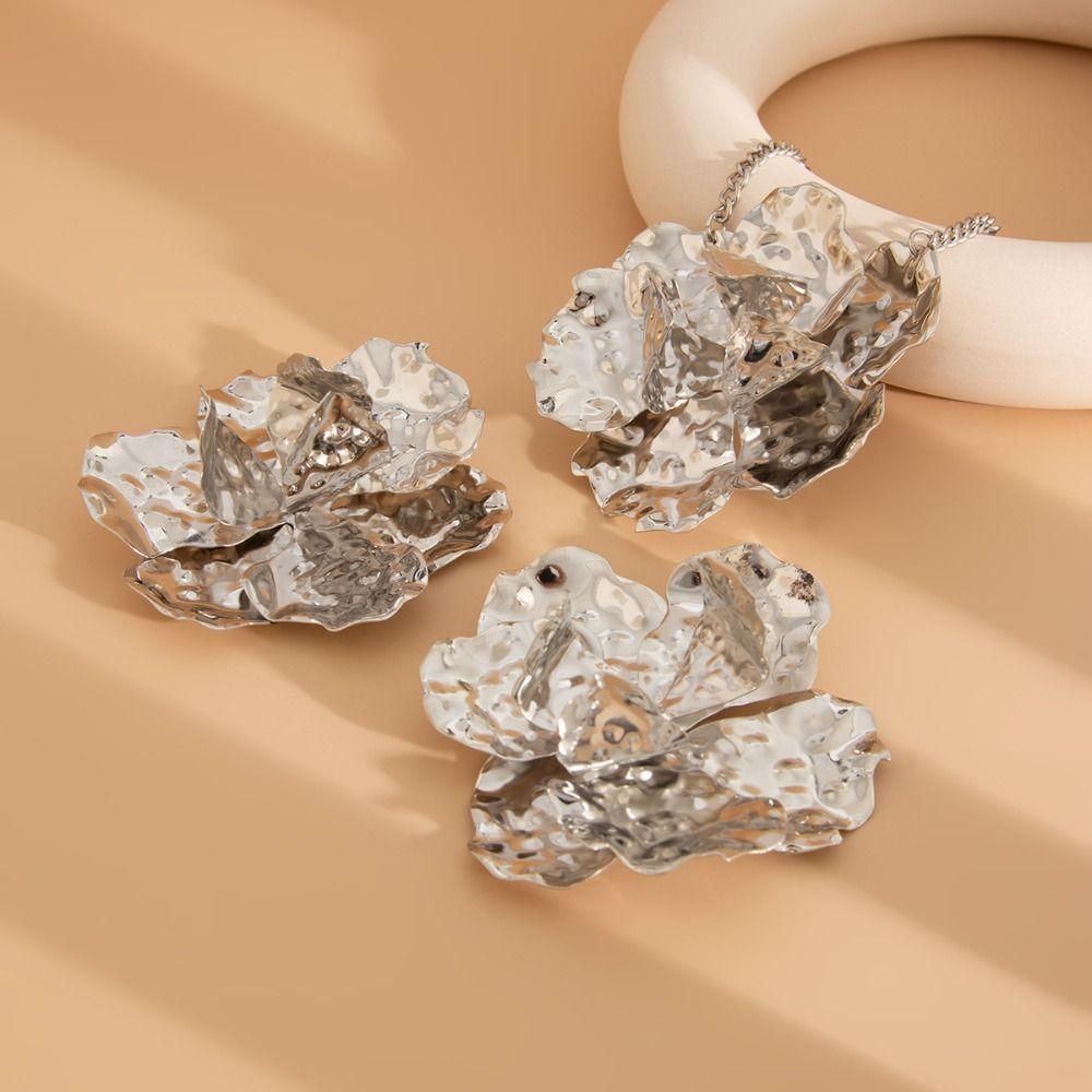 Преувеличенное нерегулярное цветочное ожерелье, металлическое, мятое, набор ожерелий, вечеринка