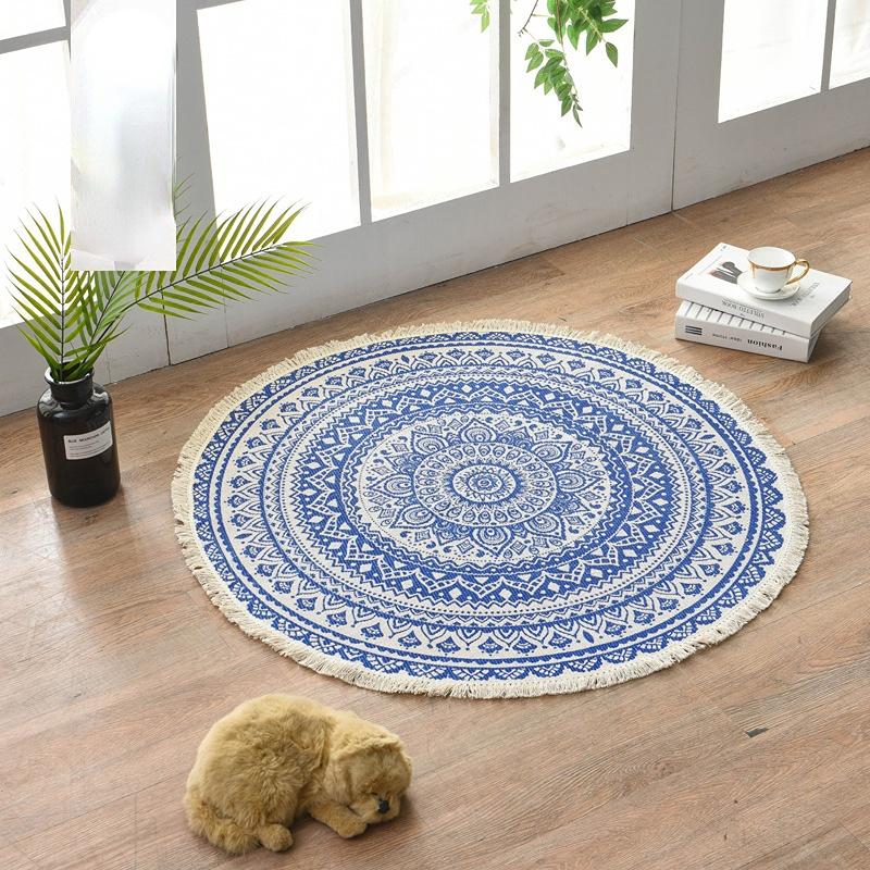 90 см богемный круглый хлопковый льняной ковер, нескользящий напольный коврик, ковры для гостиной, спальни, коврик для йоги, коврик для йоги, макраме, коврики