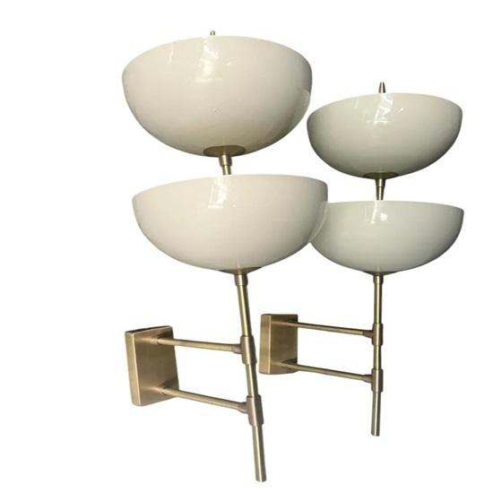 Pair of Reverse-Dome Trophy Sconces White Brass Wall Lights Modern Lighting for Home Décor Bathroom ,Vanity, Kitchen
