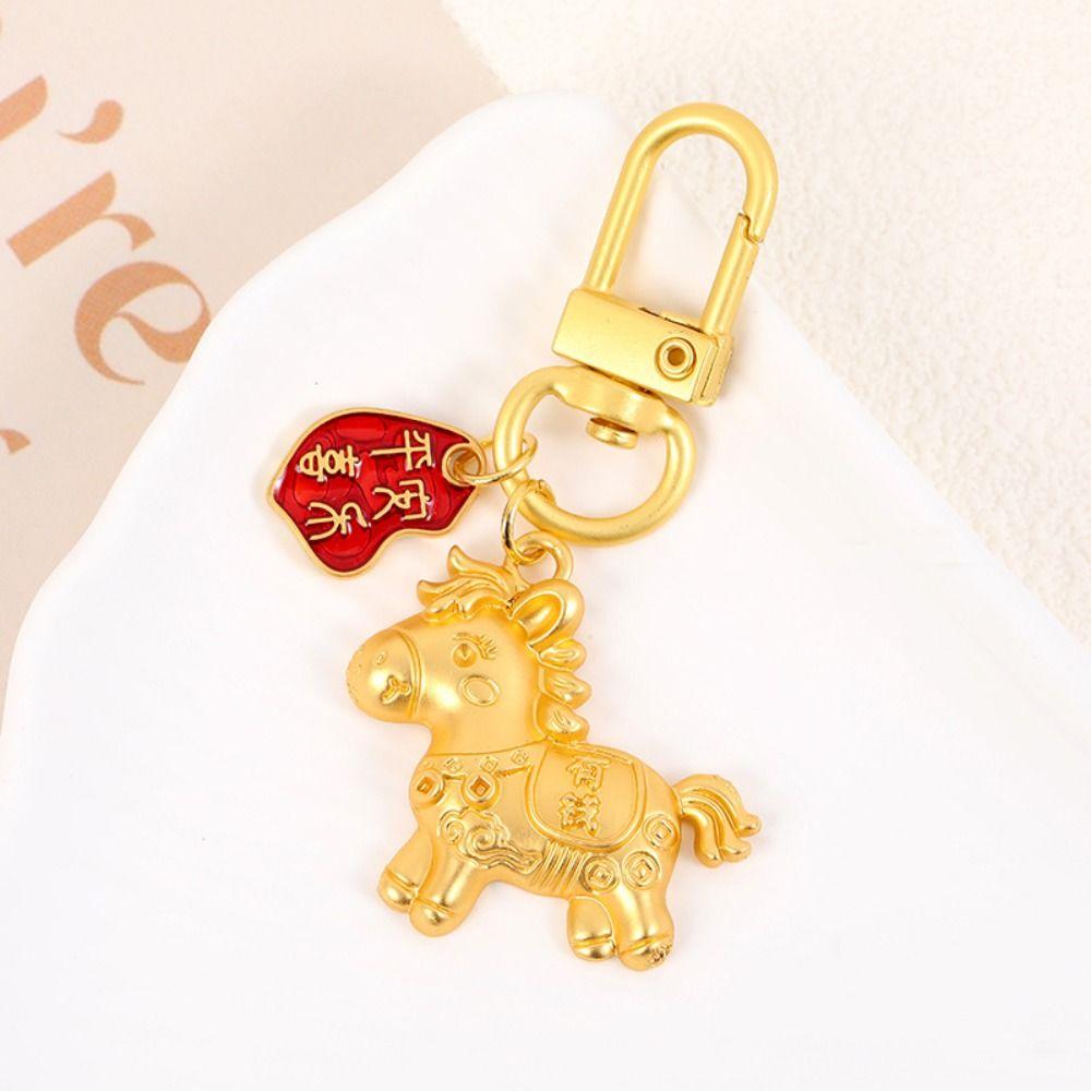 Chinese Style Horse Key Ring Gold Zodiac Pony Bag Pendant Retro Gold Pony Keychain  Birthday Gift