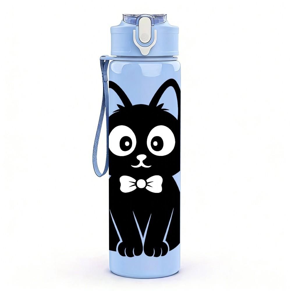 1PC Gentleman Black Cat 750ml Color Plastic Sports Water Bottle Leakproof Flip Straw Lid Suitable for Sports Office Home Use