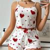 Women's Pajamas Set Sleepwear 2 PCS Short Tank Tops and Shorts White Ventilate Soft Casual Love Printing