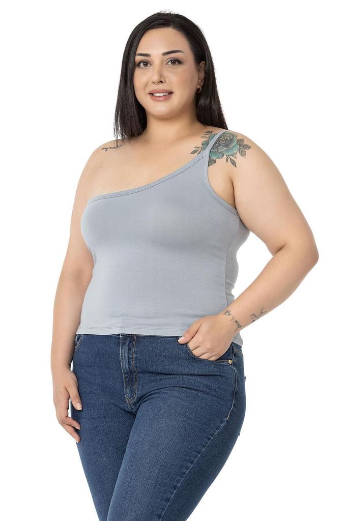 Женский стиль Боди большого размера Плюс размер на одно плечо Вискозное боди черного цвета с низким вырезом