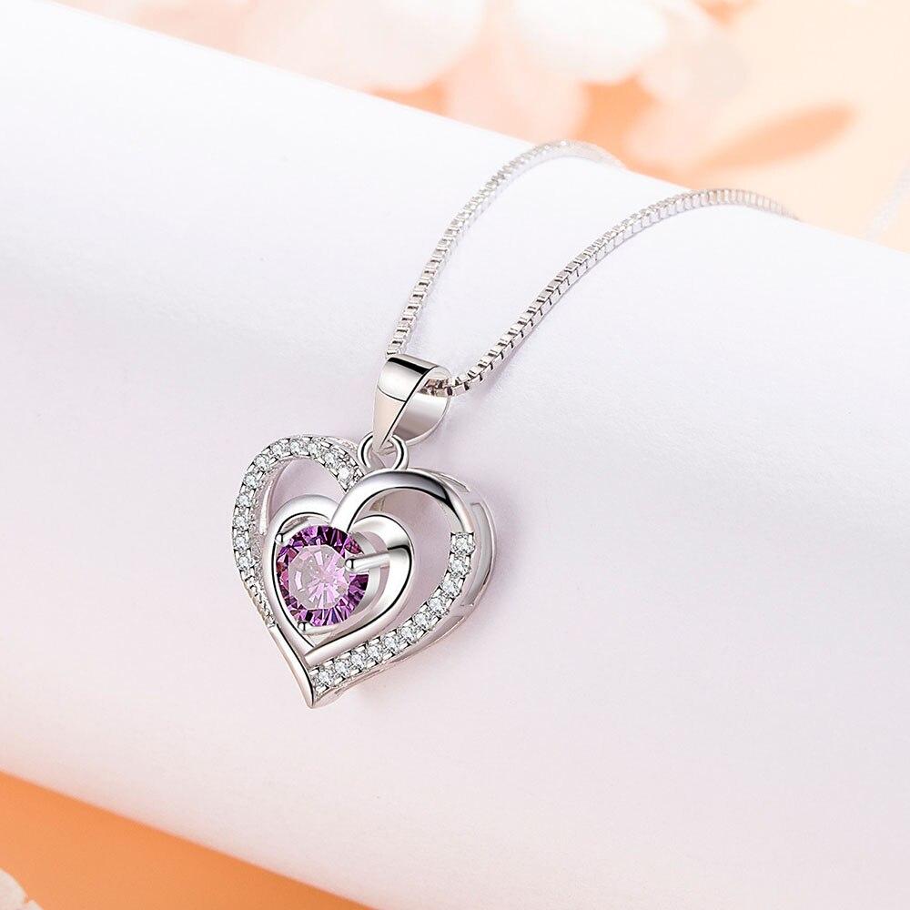 New 925 Sterling Silver Women Necklaces Fashion Heart Of The Sea Pendant High Quality Zircon Clavicle Chain Jewelry Length 45CM