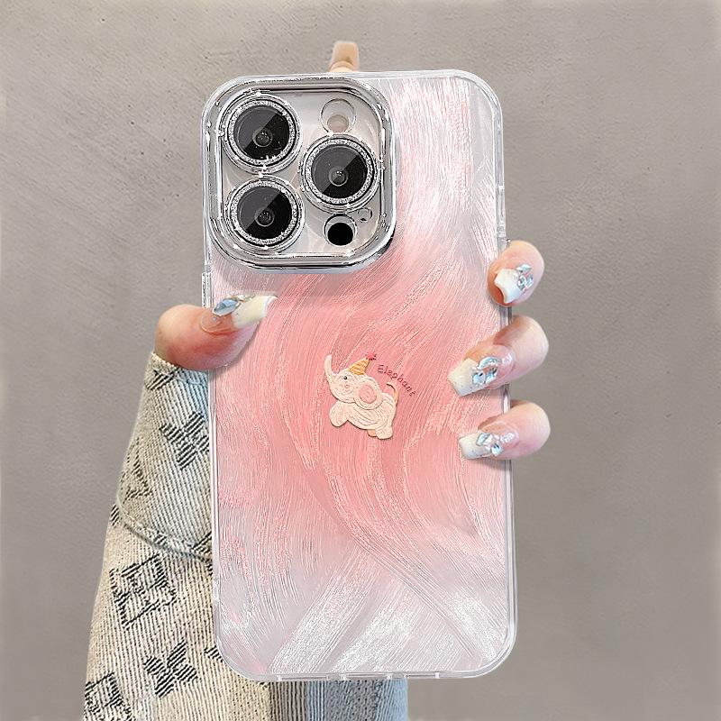 Маслопись Слоны Подходит для Чехла для Мобильного Телефона Apple 16 15promax Перьевая Пряжа 14 Милый 13 Высококлассный 11 Пара 8