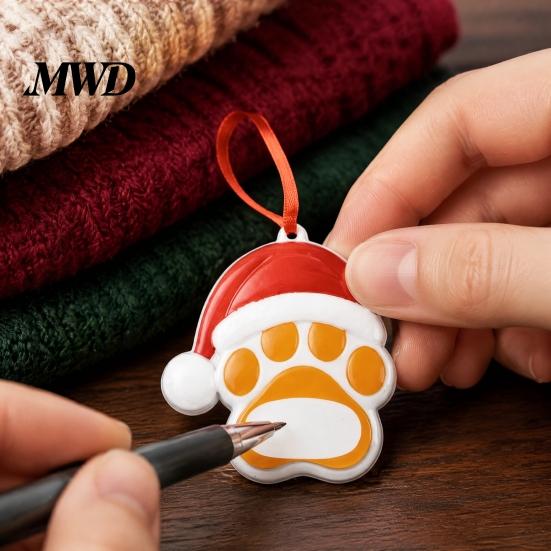 Resin Pet Keepsake for Tree Christmas Ornament, Cute Cat Paw/Bone Shaped Xmas Hanging Decoration Memorial Pendant with Santa Hat Tree, Car Rearview
