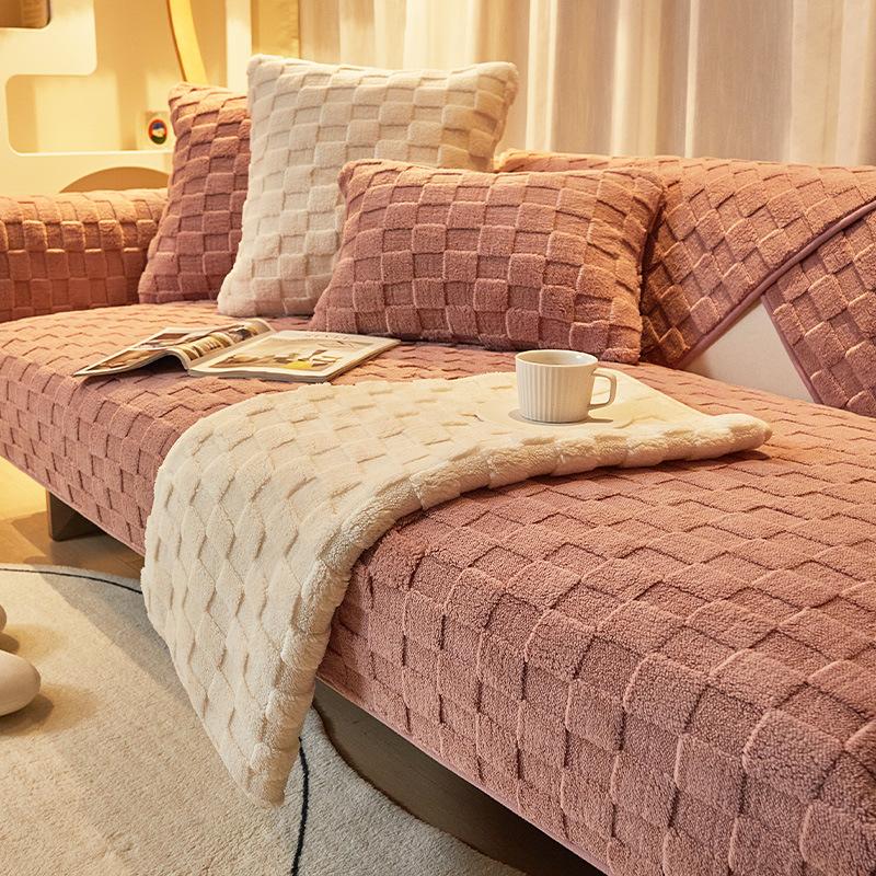 Plush Sofa Cushion Winter Nordic Non-Slip Seat Cushion Backrest Cover Towel Modern Simple Winter Leather Sofa Cover Cover Cloth