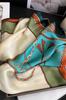 Satin Scarf 70X70 - Equestrian Motif, Turquoise and Orange