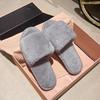Women House Autumn Winter Furry Slippers Non-Slip Casual Indoor Flats Solid Colors Floor Shoes Ladies Flip Flops Warm Shoes