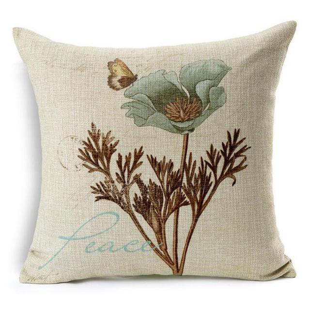 Beautiful Flower Printing Cushion Cover Plants Cotton Linen Throw Pillow Case Decorative Pillowcase For Sofa Cushion Cover Zt105