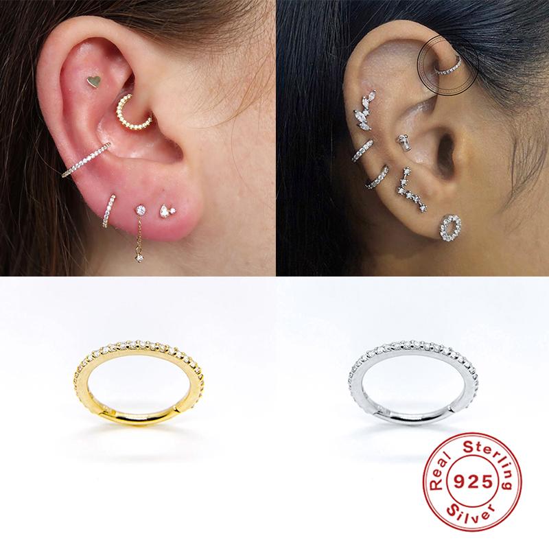 Aide 1PC Woman Earrings 925 Silver Huggies Pendientes Crystal Cartilage Hoop Earring Ear Bone Earlobe Piercing Buckle