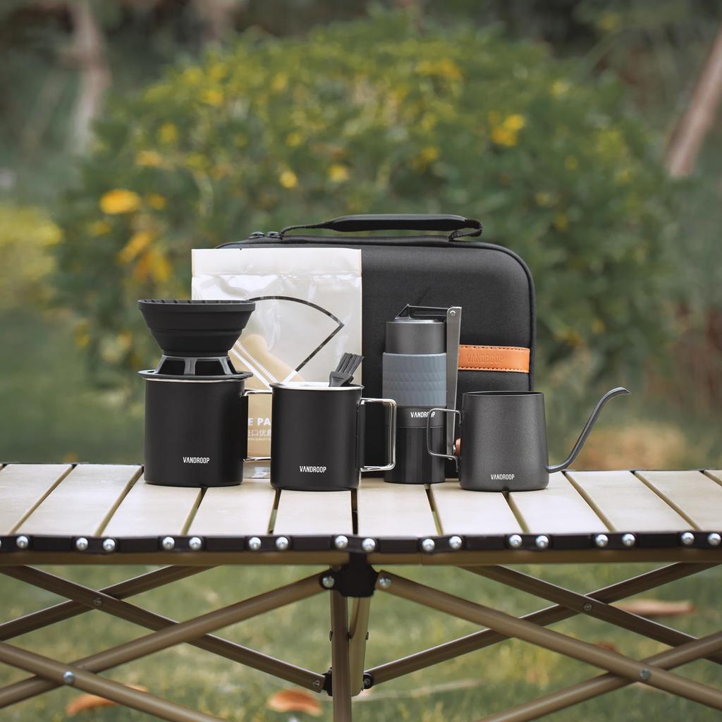Vandroop Кемпинг Кофе Складной Ручной Кофемолка Дорожный Кофе Фильтр Нержавеющая Сумка Для Хранения Удобный Для Ношения Набор, Открытый, Маленький, Ручной, Мельница,