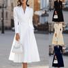 Women's V-Neck Long Sleeve Belted A-Line Midi Dress