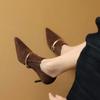 Female Shoes On Sale New High Heels Retro Dress Pumps Women Metal Decoration Pointed Toe Slip On Thin Heels Shoes Female