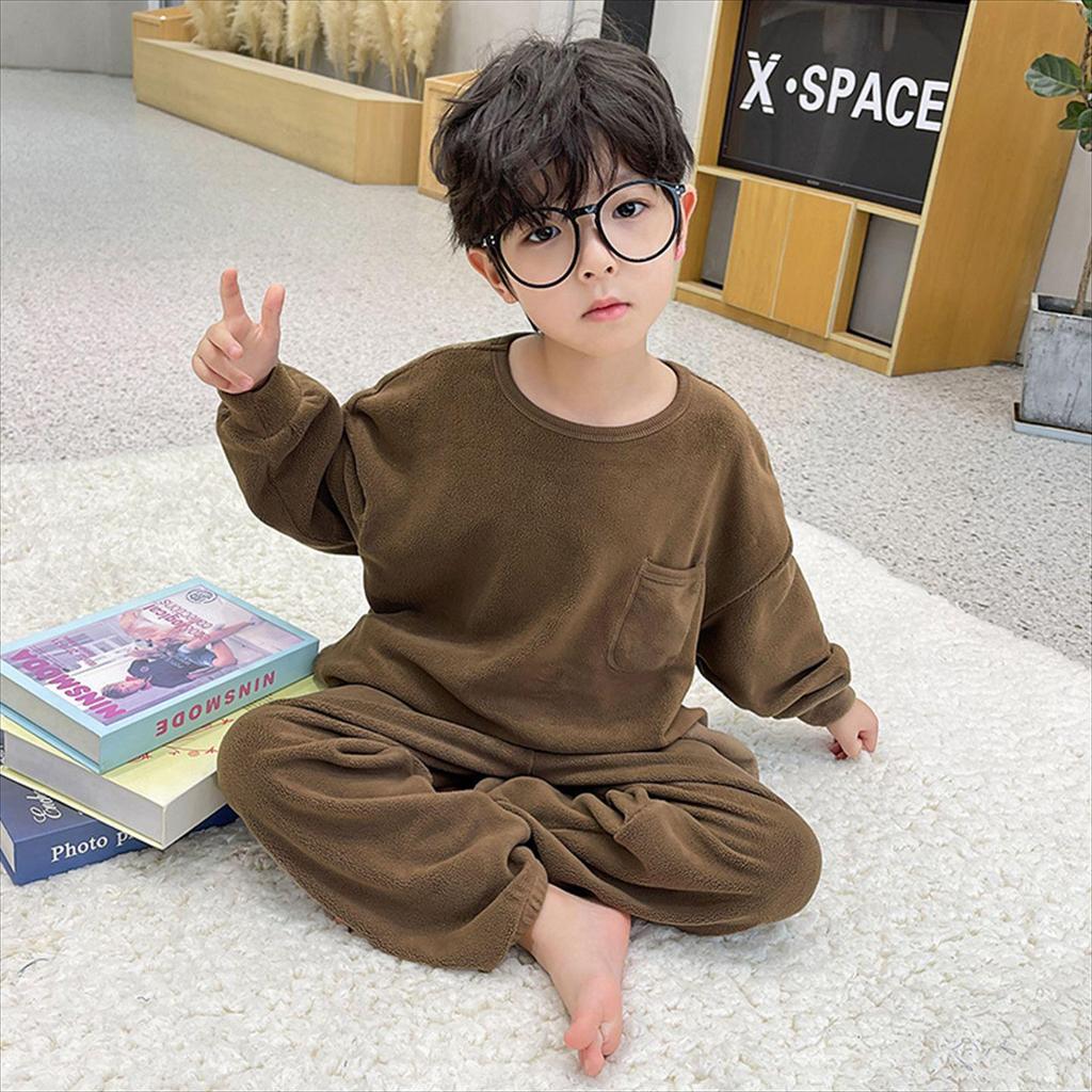 Комплект детской флисовой пижамы для осени/зимы - Бархат, Средний/Большой детский