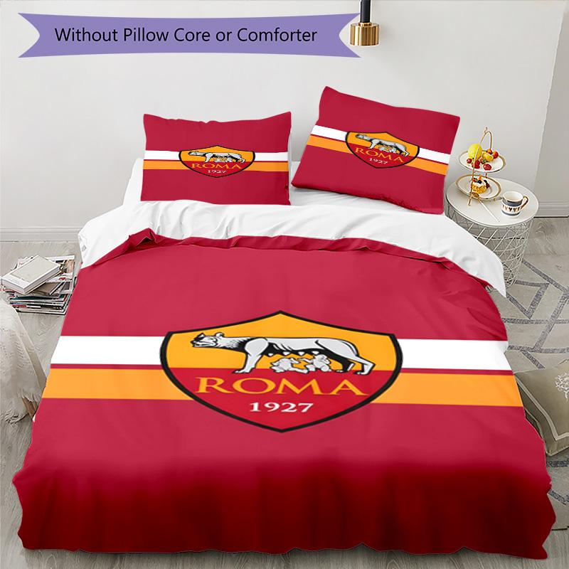 AS Roma1 Football club Printed Pattern Duvet Cover Set – includes 1 duvet cover and 2 matching pillowcases Bedroom decor Christmas gifts
